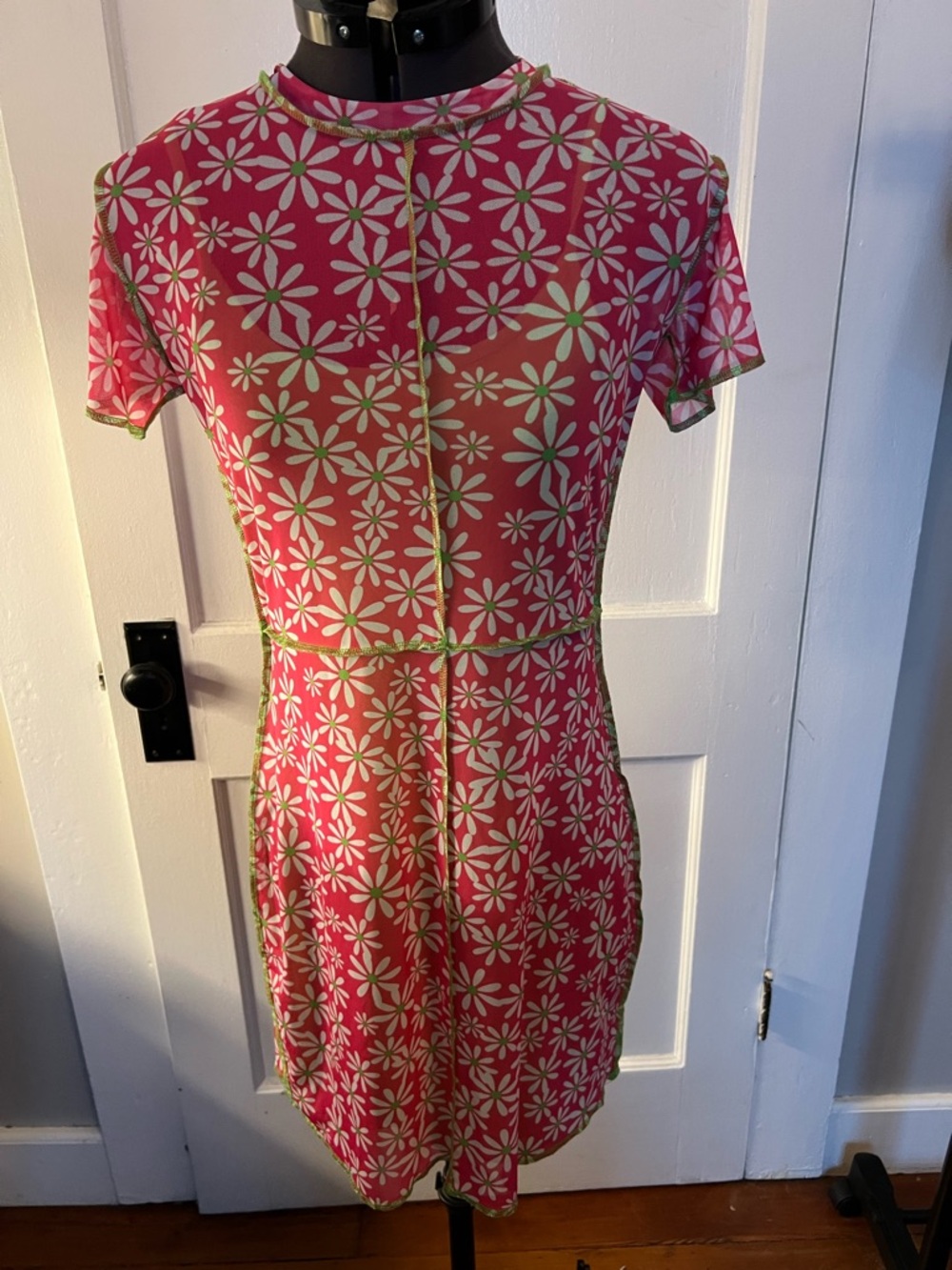 The Ragged Priest Pink Daisy Mesh Mini Dress